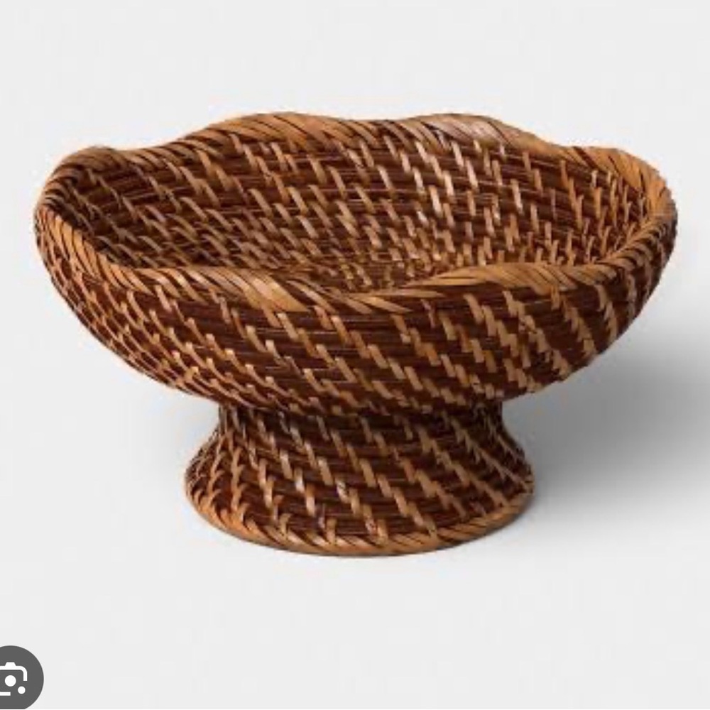 Woven Rattan Pedestal Bowl - Brown